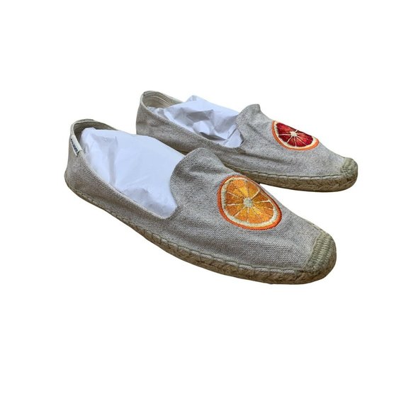 SOLUDOS Beige Chambray Embroidered Orange Espadrilles flat Women's Shoes Sz 10 - Picture 2 of 11